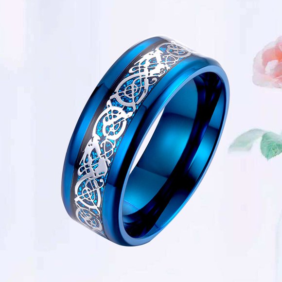 COOPHYA 1Pc Mens Cool Ring Blue Square Titanium Steel Carbon Fiber for Charming Occasions Boys Wedding Engagement