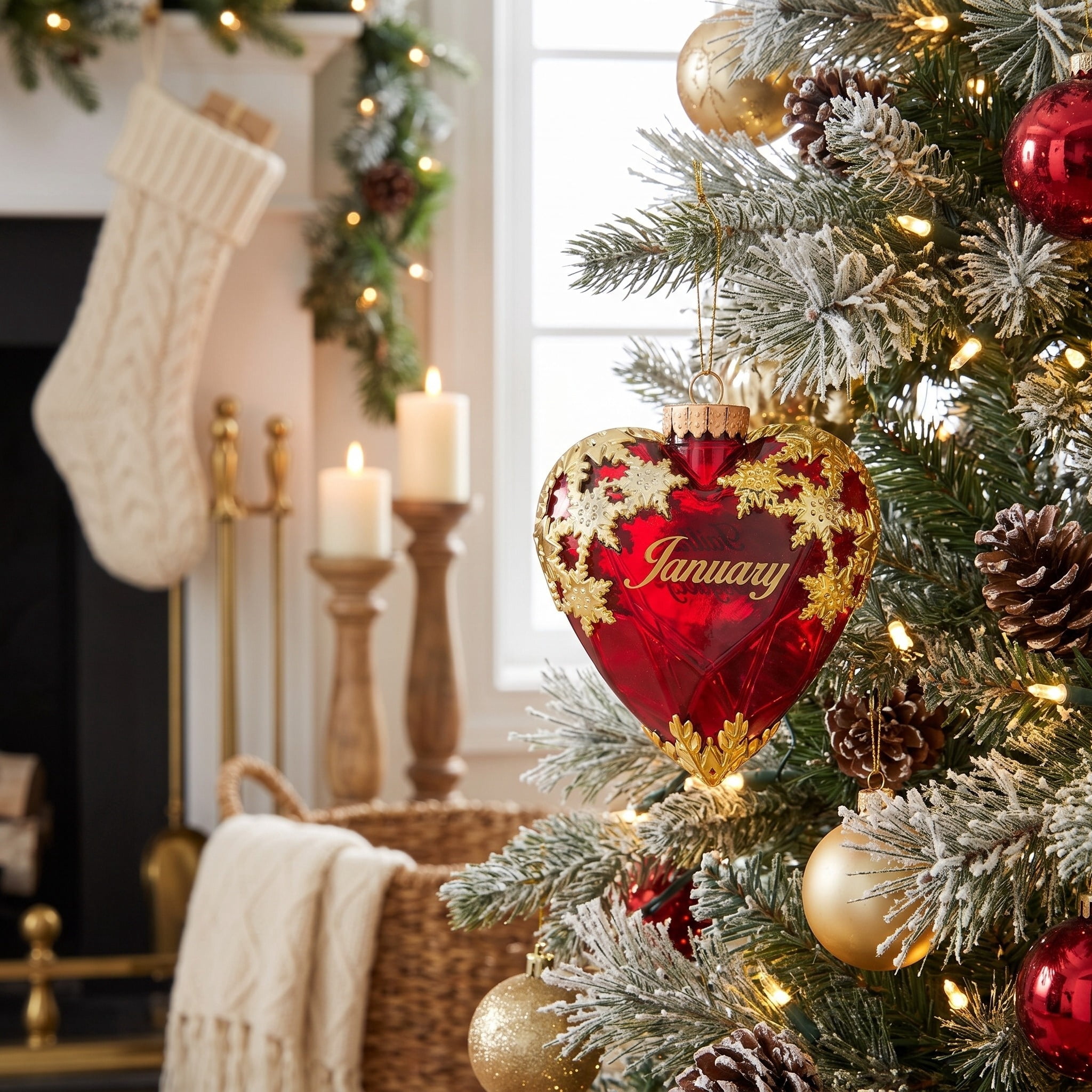 Gold and Dark Red January Birthstone Christmas Ornament, 4.3", by Holiday Time