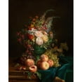 thumbnail image 2 of Aurelie Leontine Malbet 12x14 Black Ornate Wood Framed Double Matted Museum Art Print Titled: Still Life with Flowers and Peaches, 2 of 5