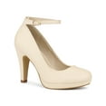 thumbnail image 1 of BLISSFUL STEP Escarpins à Talons Aiguilles Hauts pour Femmes à Bout Rond avec Bride à la Cheville -PU Beige-PU 7, 1 of 7