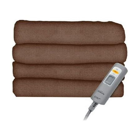 Sunbeam Velvet Plush Electric Heated Throw Blanket Cocoa Brown