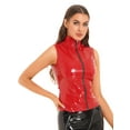 thumbnail image 3 of iiniim Woman's Shiny Patent Leather Metallic Sleeveless Zipper Front Turtleneck Shirt Size S-5XL Red 4XL, 3 of 7