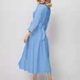 thumbnail image 5 of Ladies Stylish Dresses Solid Color High Waisted Long Sleeve Collared Belted Pleated Pocket Work Party Dress Office Workwear Sundress For Woman, 5 of 6