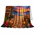 thumbnail image 2 of Tropical Sunset Tiki Bar Beach Hibiscus Flowers Relaxing, Festive Holiday Scene, Warm Flannel Blanket for Beach House and Living Room, Art Lovers Housewarming Gift, Festive Home Decor, 2 of 9