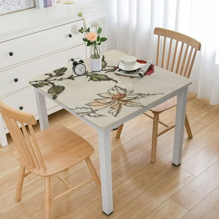 HAOXIT Flower Embroidered Tablecloth Vintage Tassel Floral Beige Square Table Cloth for Home Decor Dining Table Cover Rufous Red Rose 46*46