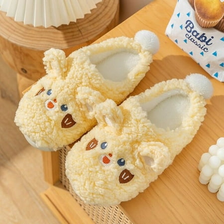 

PIKADINGNIS Household cartoon Plush Slippers Winter Women Fluffy Faux Fur Warm Soft-Soled Cotton Shoes Home Non-Slip Bedroom Flat Shoes