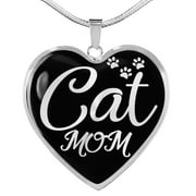 Cat Lover Necklace Cat Mom Heart Pendant Stainless Steel Or 18k Gold 18-22"