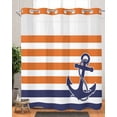 thumbnail image 2 of No Hook Shower Curtains, Anchor Orange Standard Shower Curtains with Snap in Liner, Modern Navy Blue White Striped Nautical Waterproof Washable Fabric Bathroom Shower Curtain Sets, 66" x 72", 2 of 7