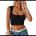 thumbnail image 1 of Top Corto Sin Mangas con Cuello Cuadrado para Mujer, Ideal para Entrenamiento y Fitness, Básico de Verano 2025 Negro M, 1 of 9