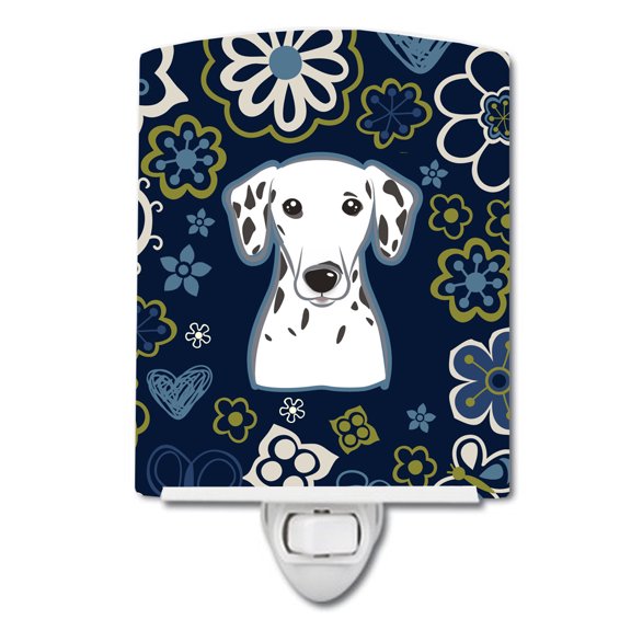 Caroline's Treasures BB5061CNL Blue Flowers Dalmatian Ceramic Night Light, 6x4x3", multicolor