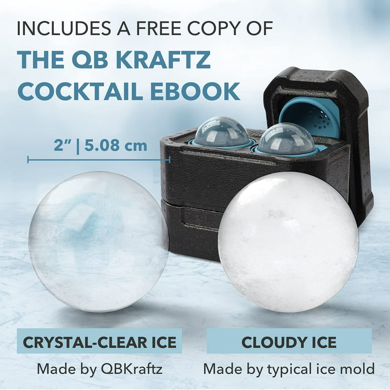 QB Kraftz Clear Ice Ball Maker - Slow Melting Clear Sphere Ice Cube Maker | Get Ice Made Clear for Cocktail Drinks | Clear Ice Mold Makes Large