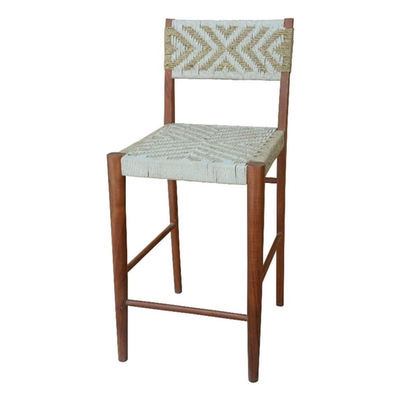 Benjara Cero 29" Barstool Chair Set of 2- Wood- Cotton Woven- Brown- Gray