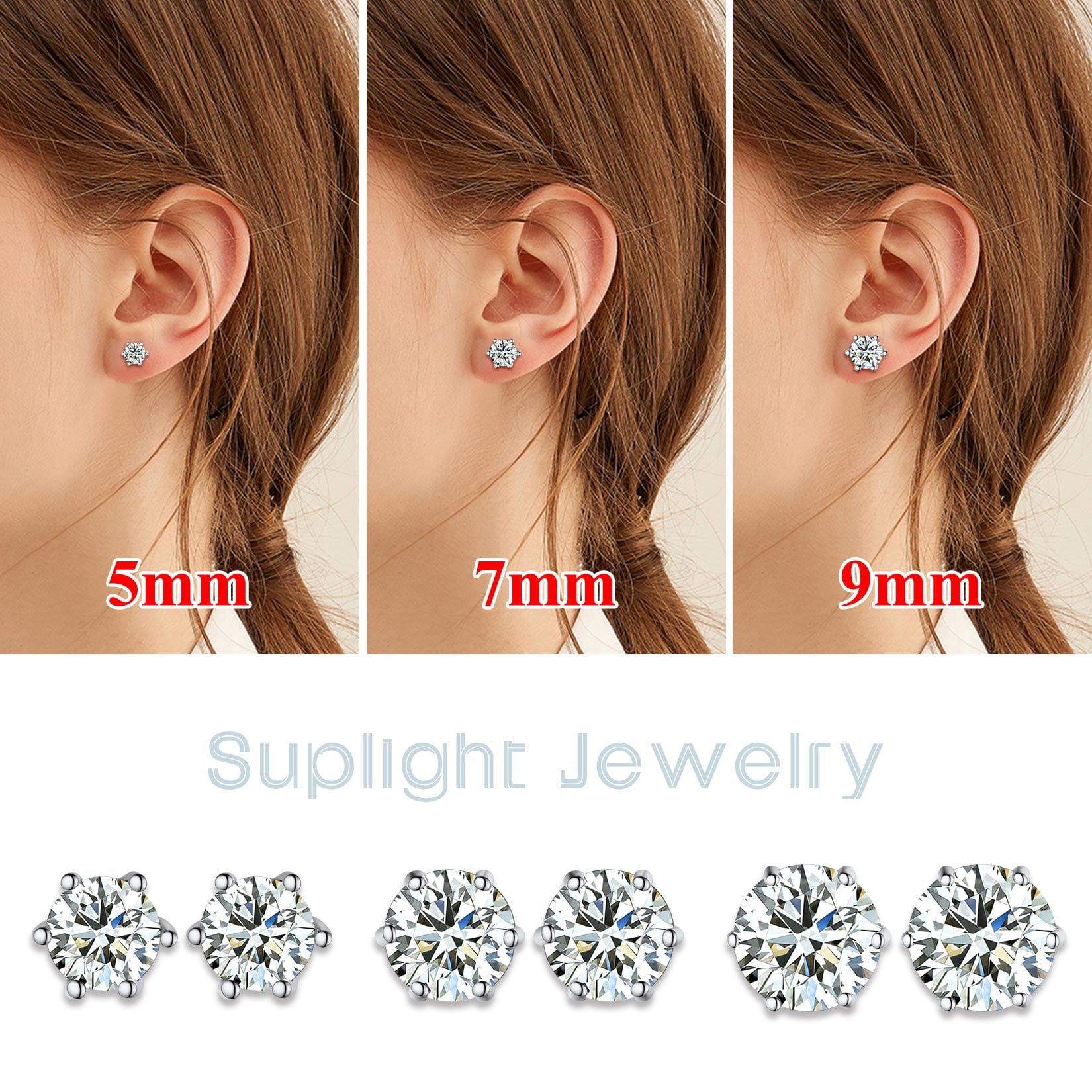 Suplight 925 Sterling Silver/Rose Gold Plated Simulated Diamond Black Cubic Zirconia Stud Earrings for Women Men