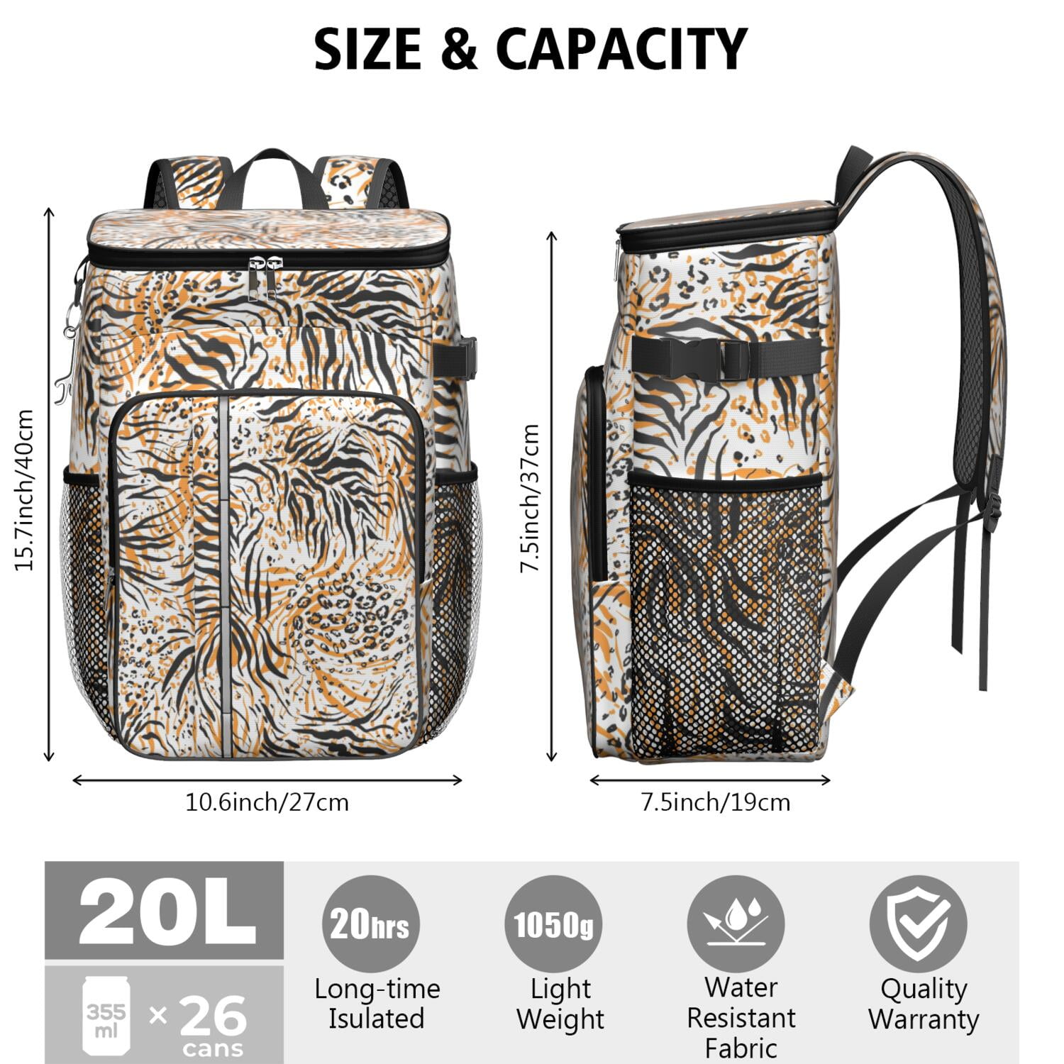 Travel Cooler Bag - Animal Print Pattern Camping Beer Cooler Backpack with Bottle Opener- Waterproof Insulated Picnic Backpacks - Cooler Bag for Beach