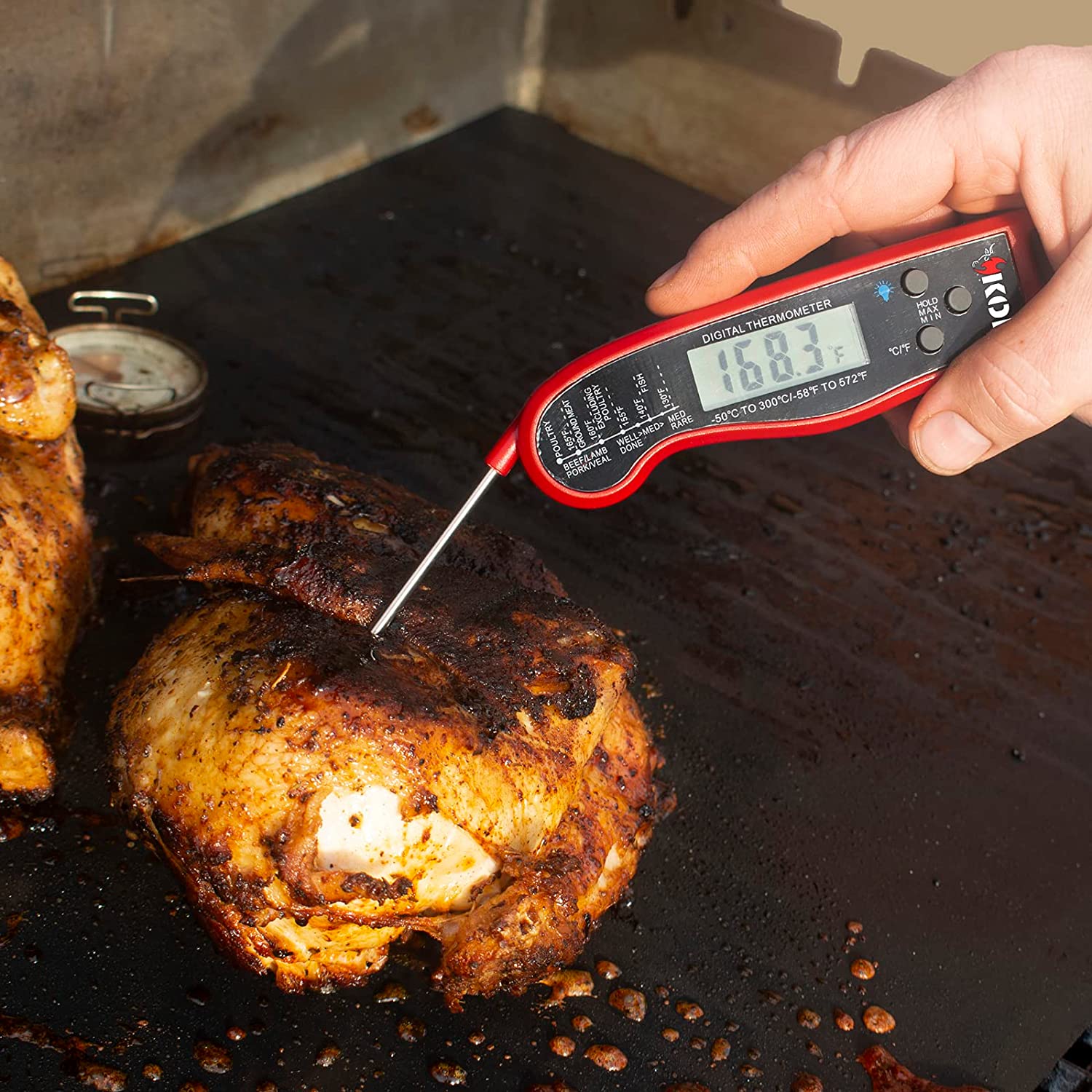 Kona Instant Read Meat Thermometer - Folding Waterproof  Thermometer with Backlight & Calibration