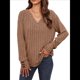 thumbnail image 1 of Camisas Tipo Túnica de Punto con Cuello en V, Larga y Botones Decorativos, Informales, Lisas, Suaves para Mujer Color Café L, 1 of 9