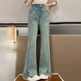 thumbnail image 2 of YunPes Teen Girls Flare Jeans High Waist Bell Bottom Pants Distressed Butterfly Patchwork Jeans Casual Cute Applique Denim Leggings, 2 of 8