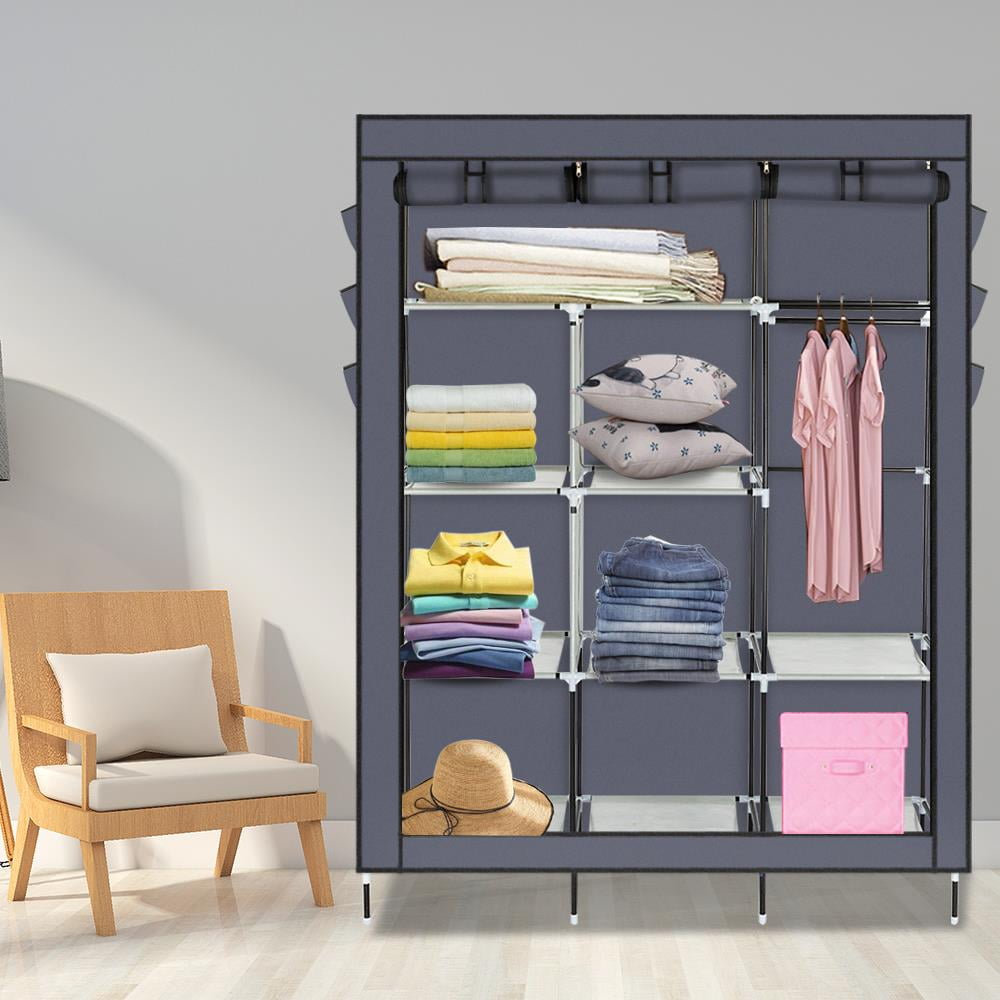 Great Choice Products 69 Portable Storage Organizer Clothes Wardrobe Closet w/ Metal Shelves Gray US