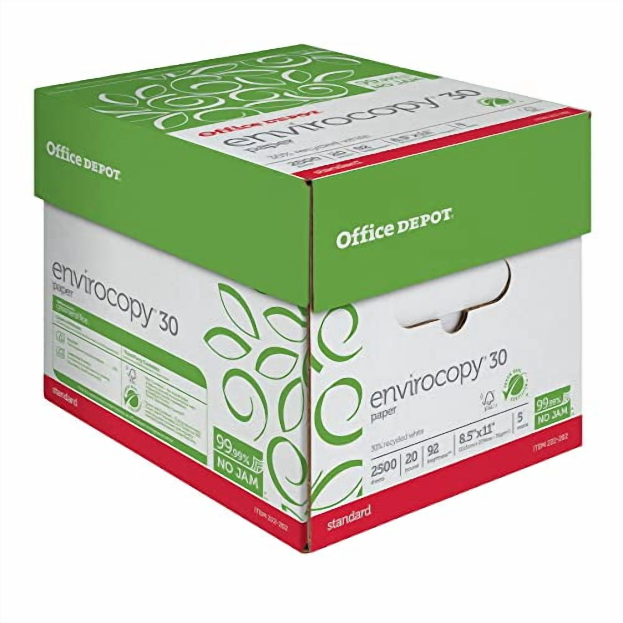 Office Depot EnviroCopy 30 Paper, 8 1/2in x 11in, 20 Lb, 30% Recycled, FSC Certified, 500 Sheets Per Ream, 5 Reams, 40430