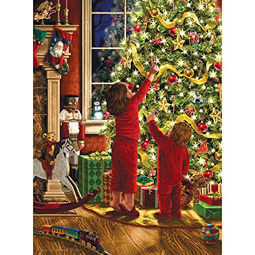 Bits and Pieces - Rompecabezas con purpurina adornada de 300 piezas grandes para adultos - Niños decorando el árbol de Navidad por la artista Liz Goodrick Dillon - Diversión familiar en vacaciones - R Bits and Pieces 704812498153