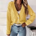 thumbnail image 2 of Lovskoo Cropped Cardigan Sweaters for Women Open Front Fall Trendy V- Neck Long Sleeve Button Down Casual Blouse Knit Tops Yellow, 2 of 5