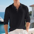 thumbnail image 6 of Men's Linen Shirts Casual Long Sleeve Polo Shirts Classic Button Down Collared Golf T-Shirts Lightweight Fall Tops, 6 of 9