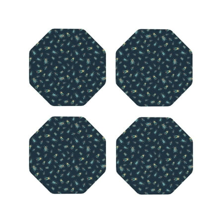 

Fuzoiu blue insects Print Leather Coasters Set Drink Coasters Set of 4 for Tabletop Protection Durable PVC Coasters Home Décor and Housewarming Gift-Octagon