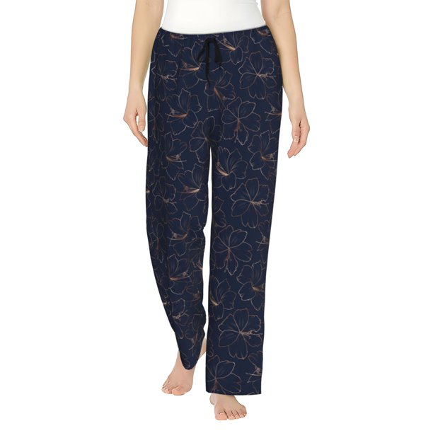 Fotbe Copper-Gold Gloss Outline Lily Flower Pantalones de Pijama para Mujer, Pantalones de Dormir, Pantalones Pj con Cordón y Bolsillos-XX-Large