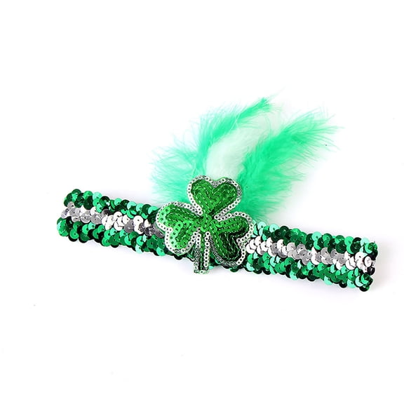 Uaswgudfs St. Patrick's Day Glitter Headband with Feather, Green Shamrock Costume Accessory for Women Carnival Hair Band Party Supplies, Fashionable Cosplay Hair Decor