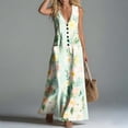 thumbnail image 5 of Gamivast Dresses for Women Sleeveless Maxi Dress V-Neck Button Front Linen Casual Loose Fit Floral Sundress with Pockets Summer Vacation Beach Dress Multicolor L, 5 of 7