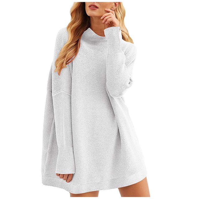 Suéter de punto suelto de cuello alto de color sólido de moda informal para mujer Fridja bvmnju7745