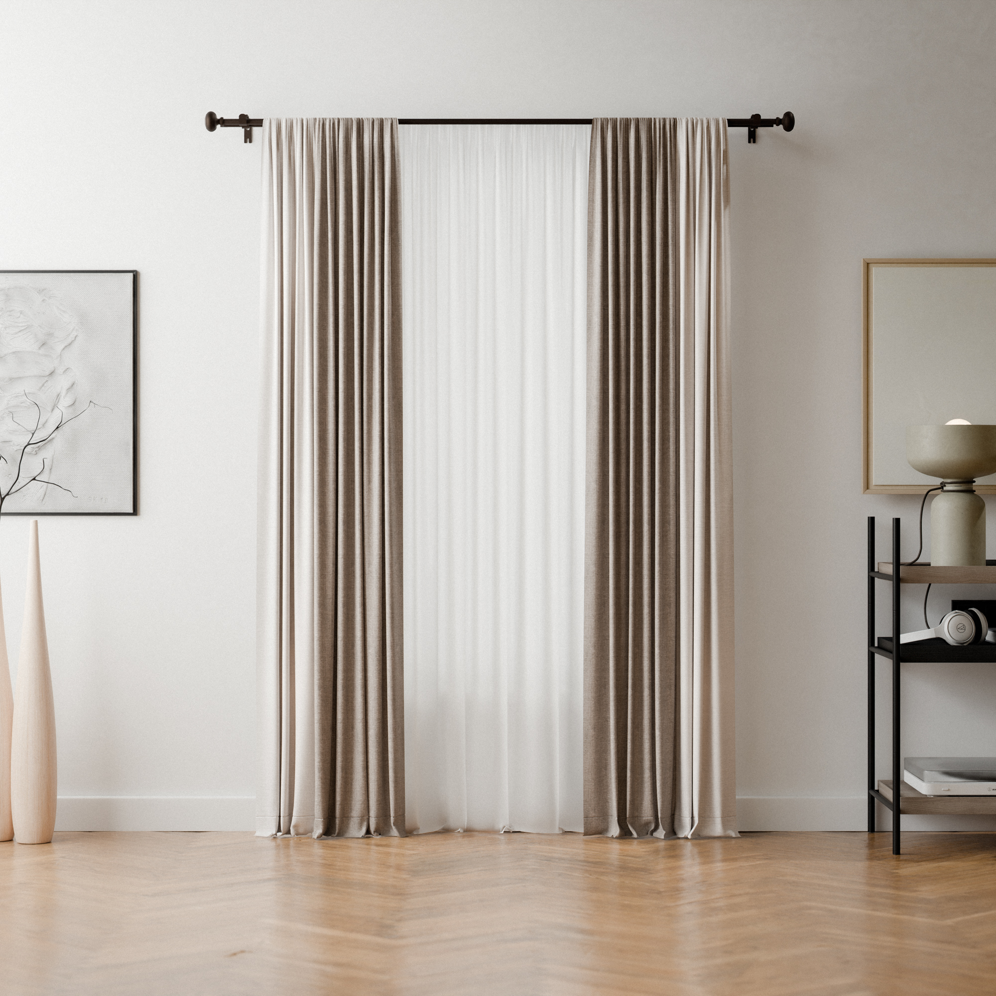 Mainstays 3/4" and 5/8" Oil Rubbed Bronze Hawthorne Knob Adjustable Double Curtain Rod Set, 30-84"