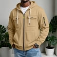 thumbnail image 2 of Nestiefly Cargo Hoodies For Men Zip Up Hooded Sweatshirt Athletic Jackets Lightweight Long Sleeve Jacket With Pockets Camel S, 2 of 8