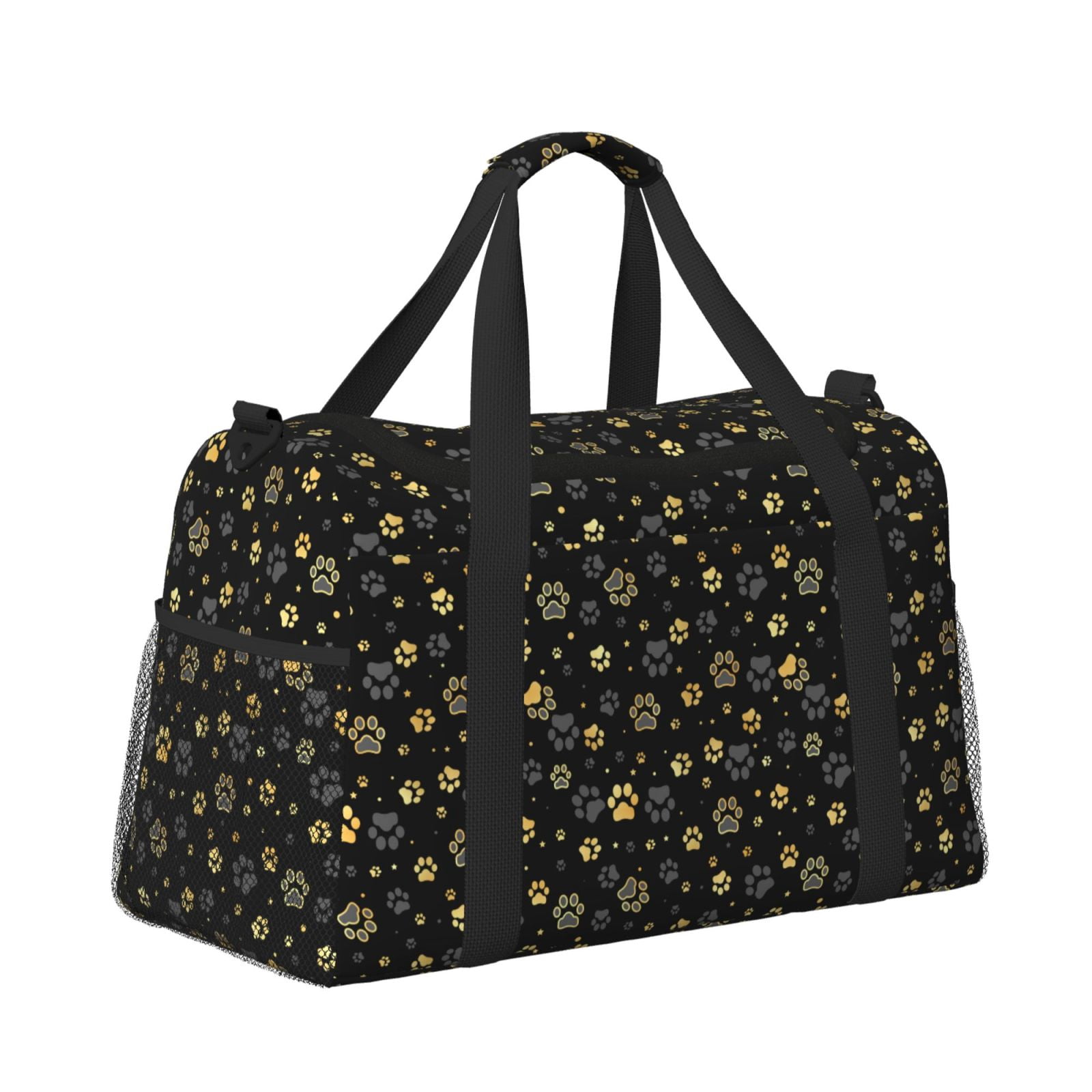Fuzoiu Gold Dog Paw Print Travel Duffle Bag,Carry On Tote Bags,Duffel Bag,Sport Gym Bag, Hospital Bag for Labor and Delivery, Overnight Bag,Luggage Bag