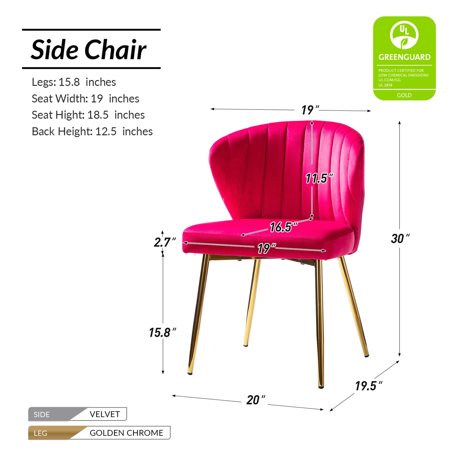 Tina's Home Velvet Dining Chairs Set of 2 Upholstered Wingback Side Chairs Living Room Kitchen Fushia