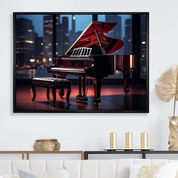 Designart "Jazz Journey On The Piano" Music Floater Framed Wall Art Living Room