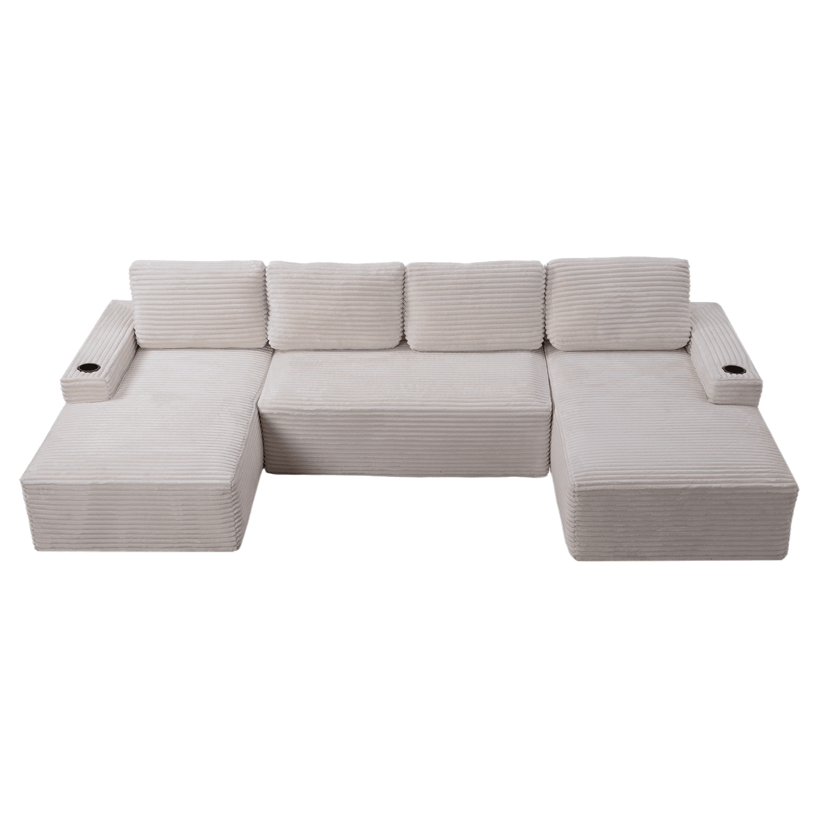 AISWORD 133.4" U-Shaped Modular Sectional Sofa, Corduroy Cloud Couch with Cup Holders & Side Pockets, Boneless Deep Seat Sleeper Chaise, No Assembly Required, White