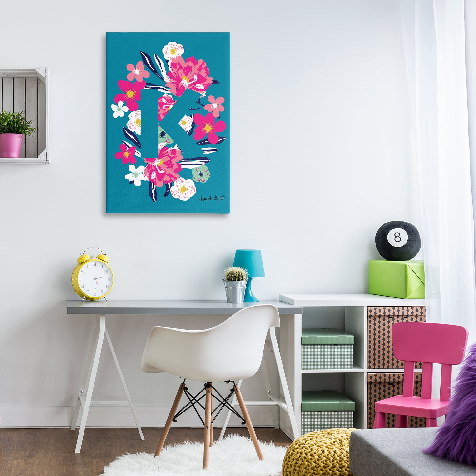 Stupell Industries Floral Bloom Letter K Botanical & Floral Painting Gallery Wrapped Canvas Art Print Wall Art, 24 x 36