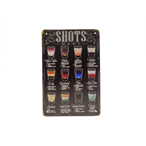 shiyou-Treasure Gurus Metal 8x12 Retro Classic Alcohol Liquor Shots Menu Recipes Wall Sign Tin Home Bar Pub Art Decor