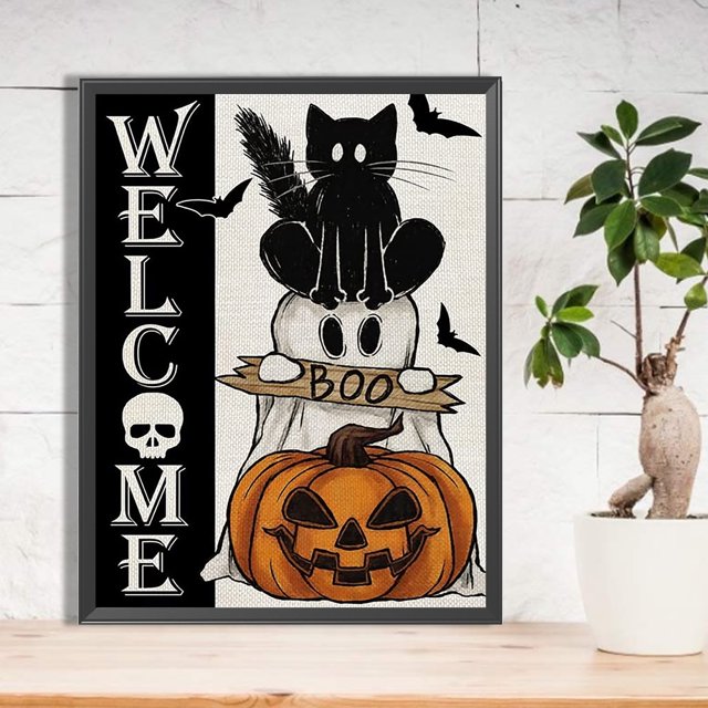 Cuadros Decorativos Pintura de diamante 5D DIY Taladro redondo completo Lámpara de calabaza de Halloween Decoración para el hogar (K907) DQrwqpou embutido en tela
