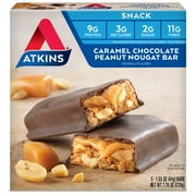 Atkins Snack, Caramel Chocolate Peanut Nougat Bar, 5 Bars, 1.55 oz (44 g) Each