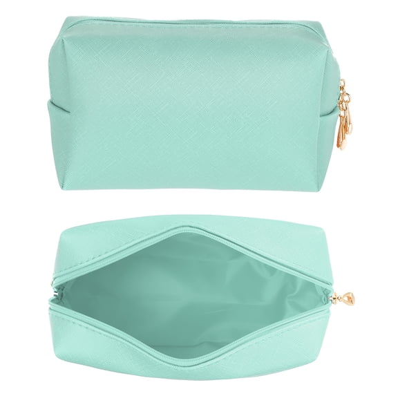 PU Leather Square Makeup Bag, Waterproof Cosmetic Organizer Bag Zipper Pouch Travel Toiletry Bag for Women for Makeup Brush Holder (Light Green, Small)