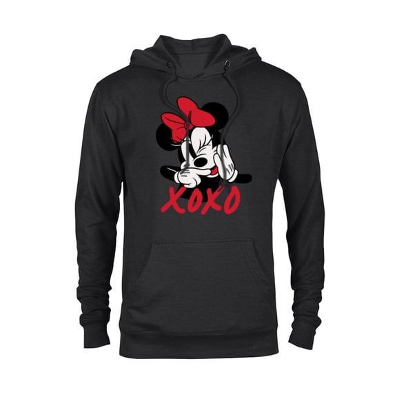 Disney Minnie Mouse Cute Happy Wink XOXO Hugs and Kisses - Pullover Hoodie for Adults - Customized-Black