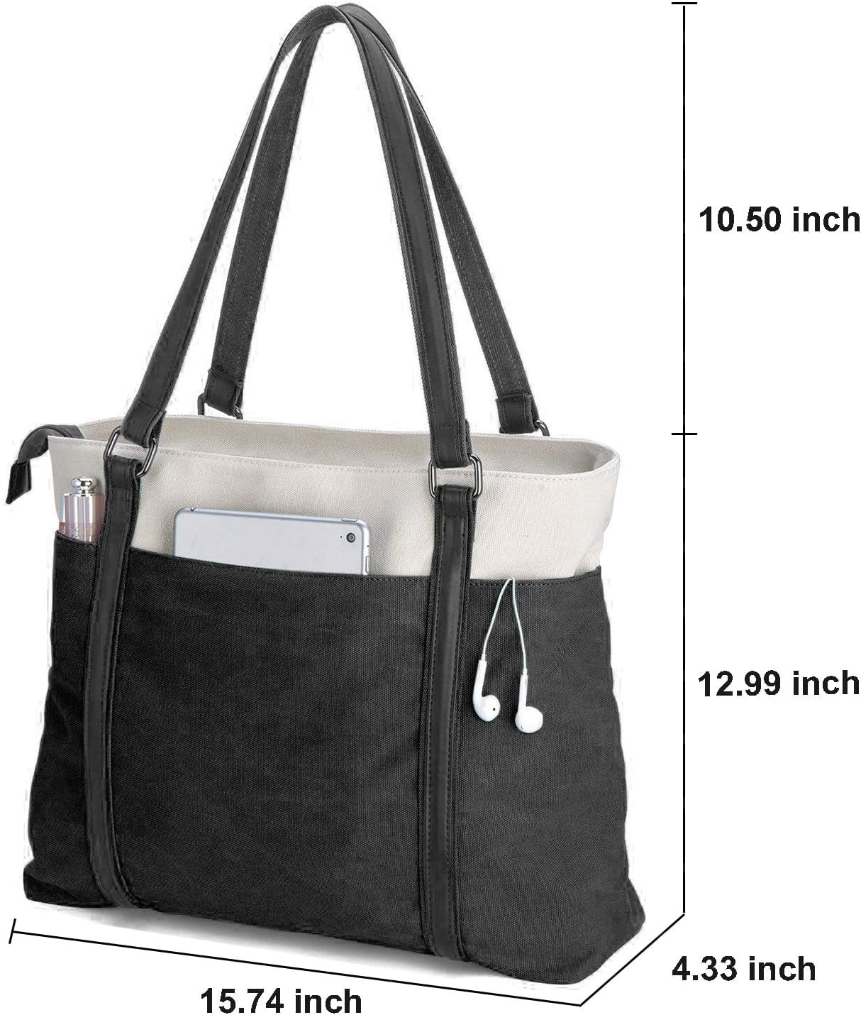 Lohol 15.6" Laptop Tote Bag for Women Fahion Work Purse with Zipper Pockets for Teachers Black