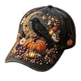 thumbnail image 2 of WHEANG Halloween Hats for Women Men Black Washed Distressed Baseball Cap Vintage Halloween Print Trucker Hat Outdoor Wear Halloween Hat M White, 2 of 4