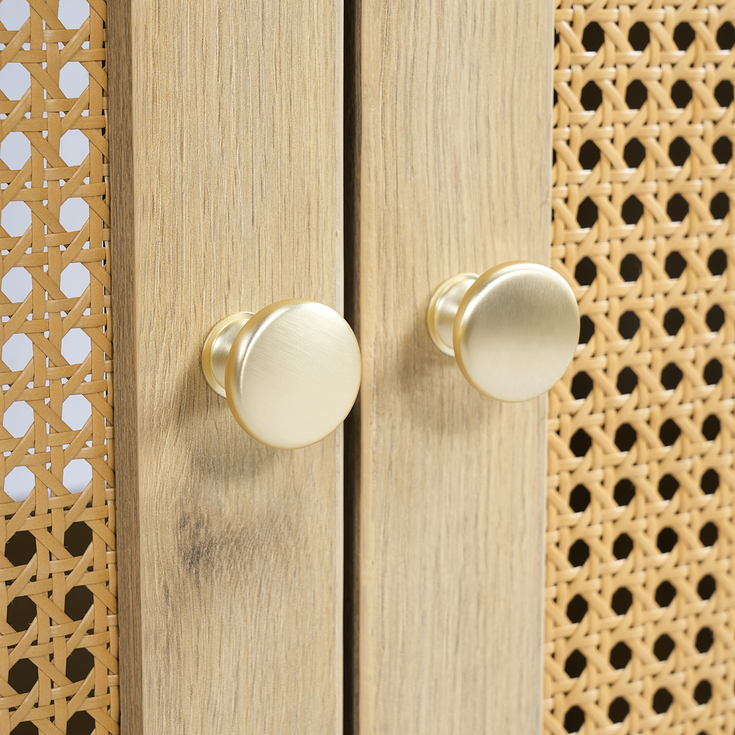 30-Inch Bathroom Vanity: Handwoven Rattan Doors, Solid Wood Legs & Resin Basin