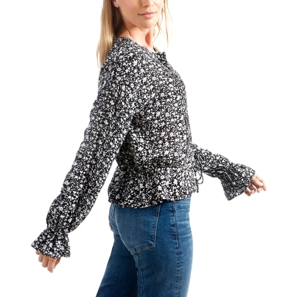 black ditsy top