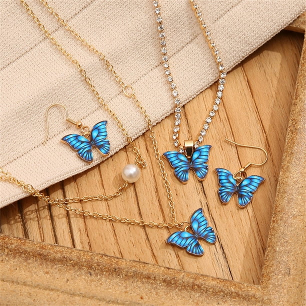 Up to 65 Off Jewellery Set Butterfly Necklace Earrings Anklet