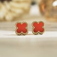 thumbnail image 2 of JeenMata Pendientes de Botón con Flores Rojas Bañados en Oro Amarillo, 2 of 7