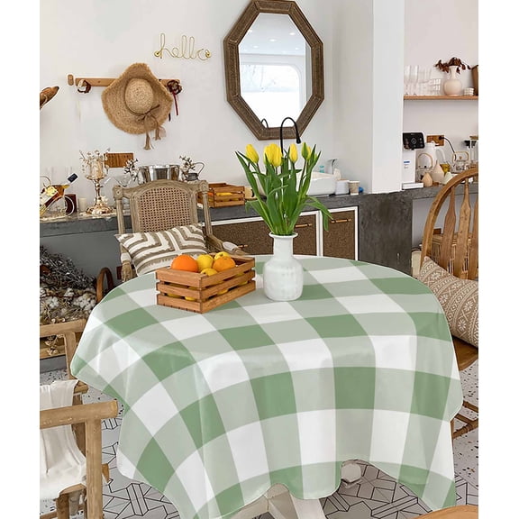 Sage Green Checkered Tablecloth Square Table Cloth 60x60 , Waterproof Tablecloth Outdoor Table Cloth, Farmhouse Buffalo Plaid Washable Table Cover for Kitchen Dining Party